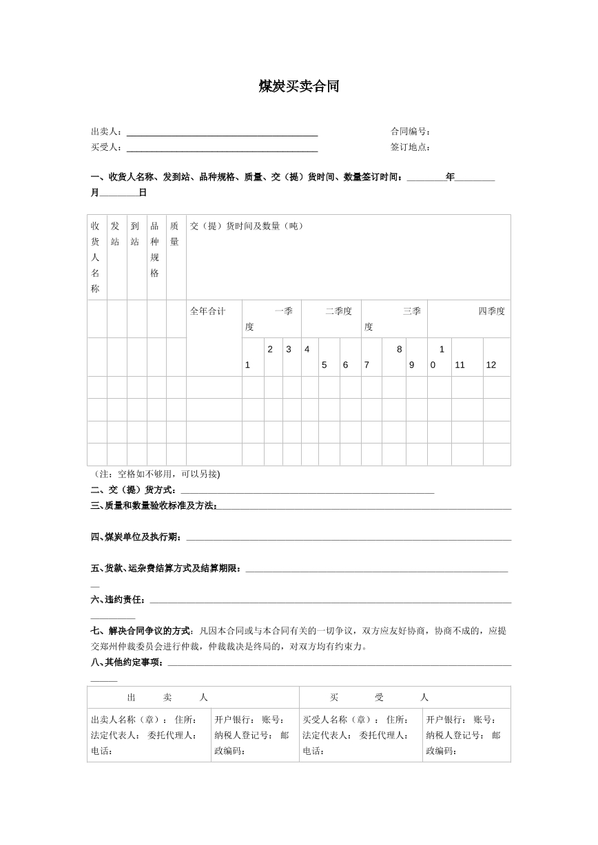 煤炭买卖合同
