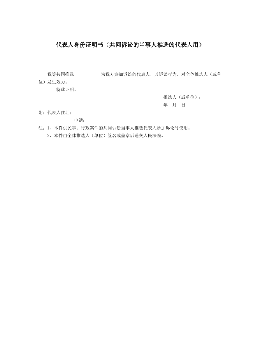 诉讼代表人身份证明