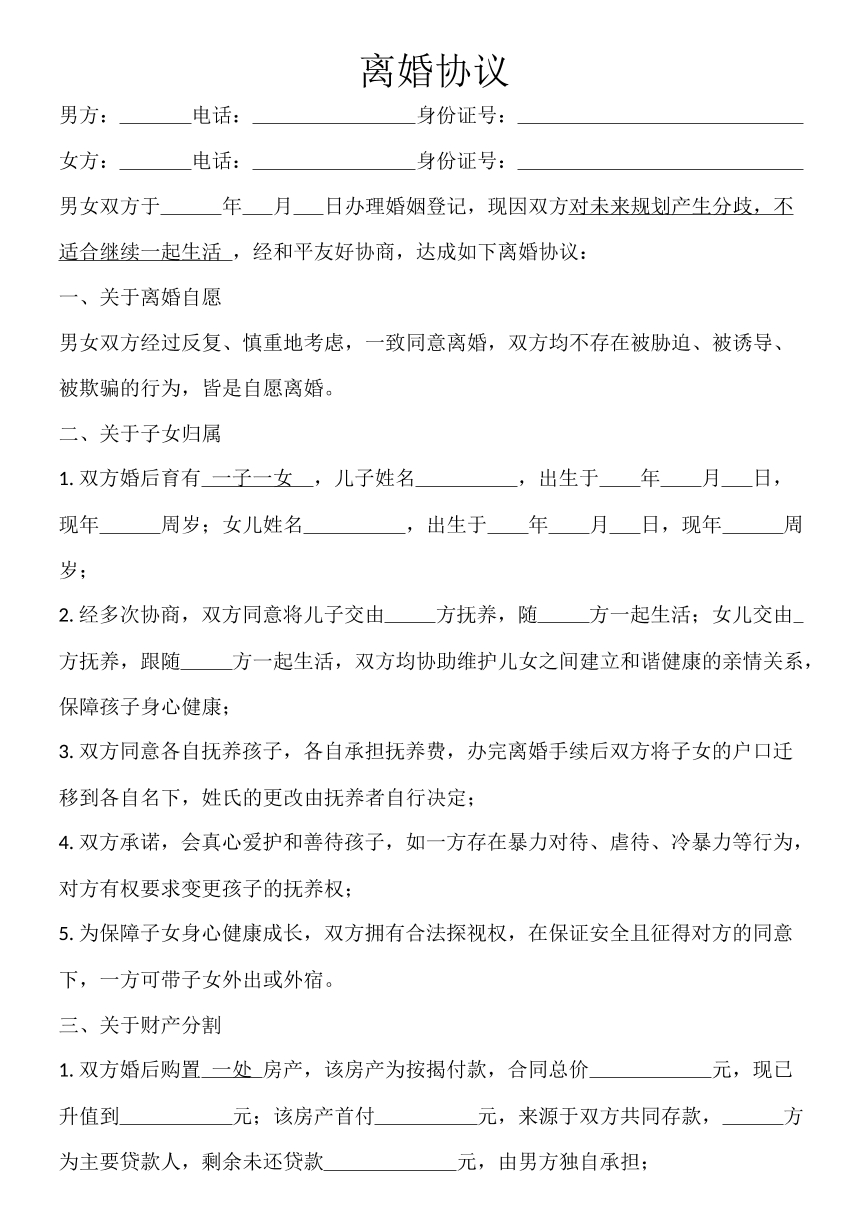 离婚协议有房产