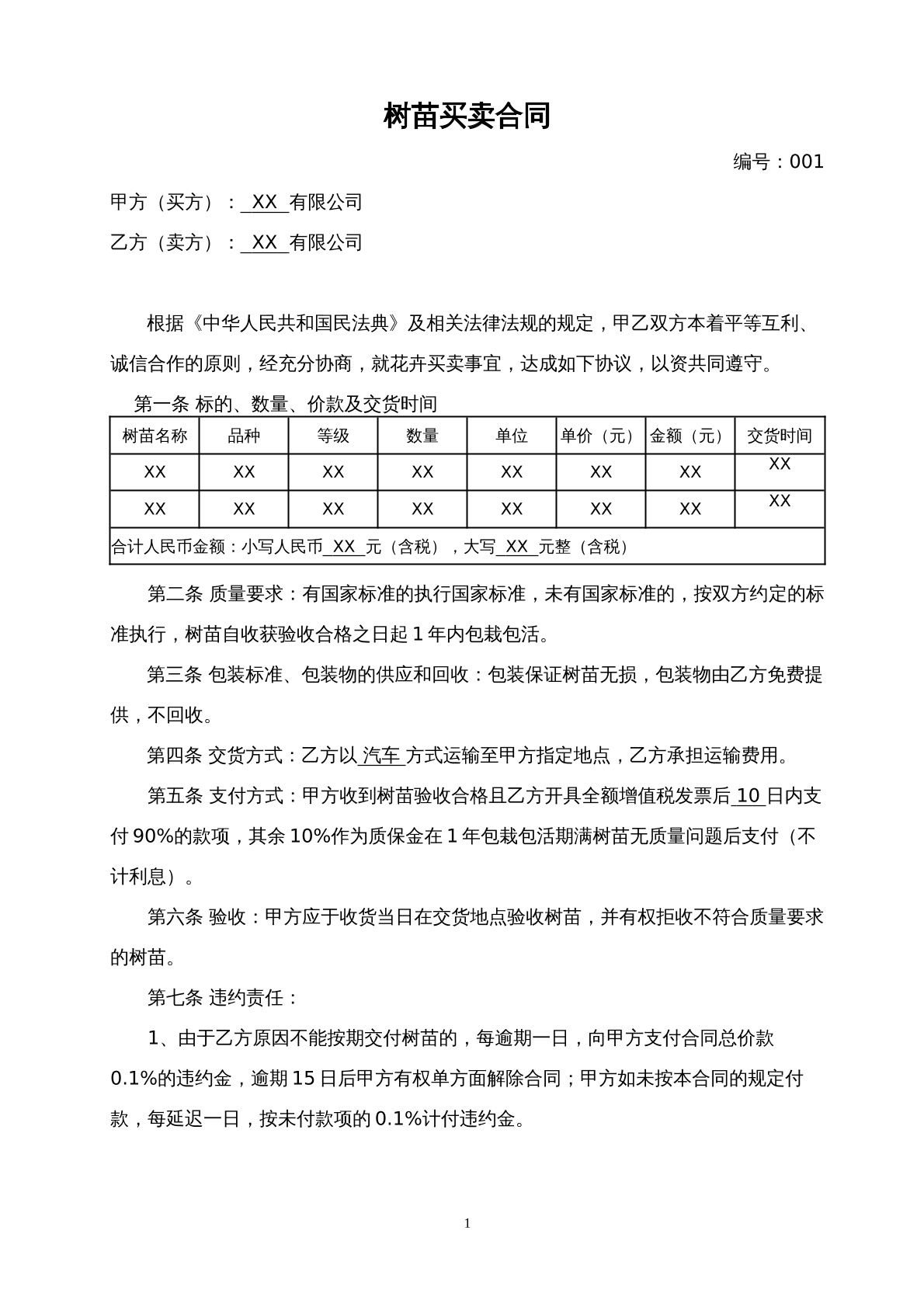 树苗买卖合同