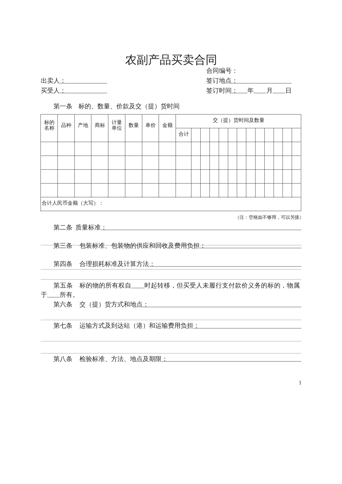 农副产品买卖合同模板
