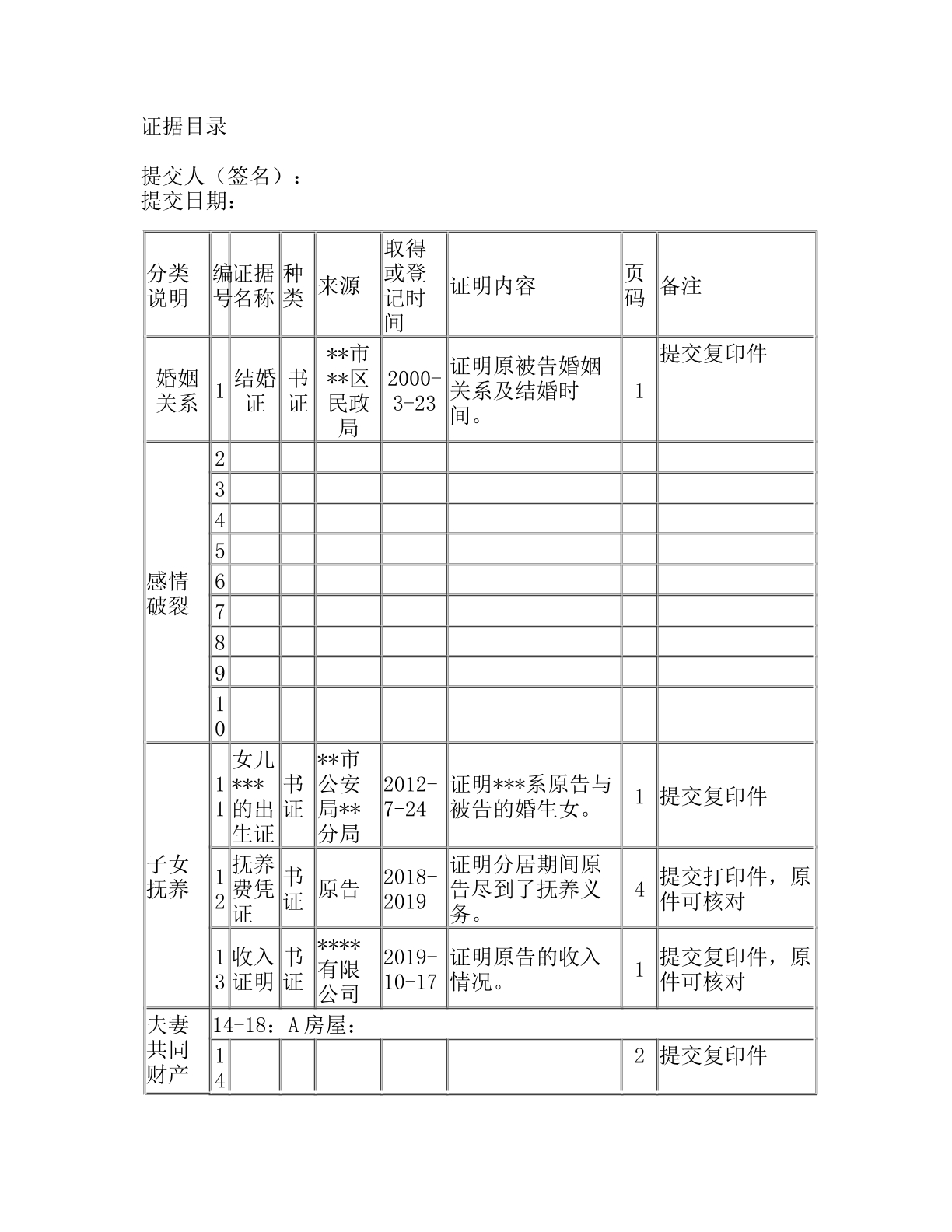 证据目录