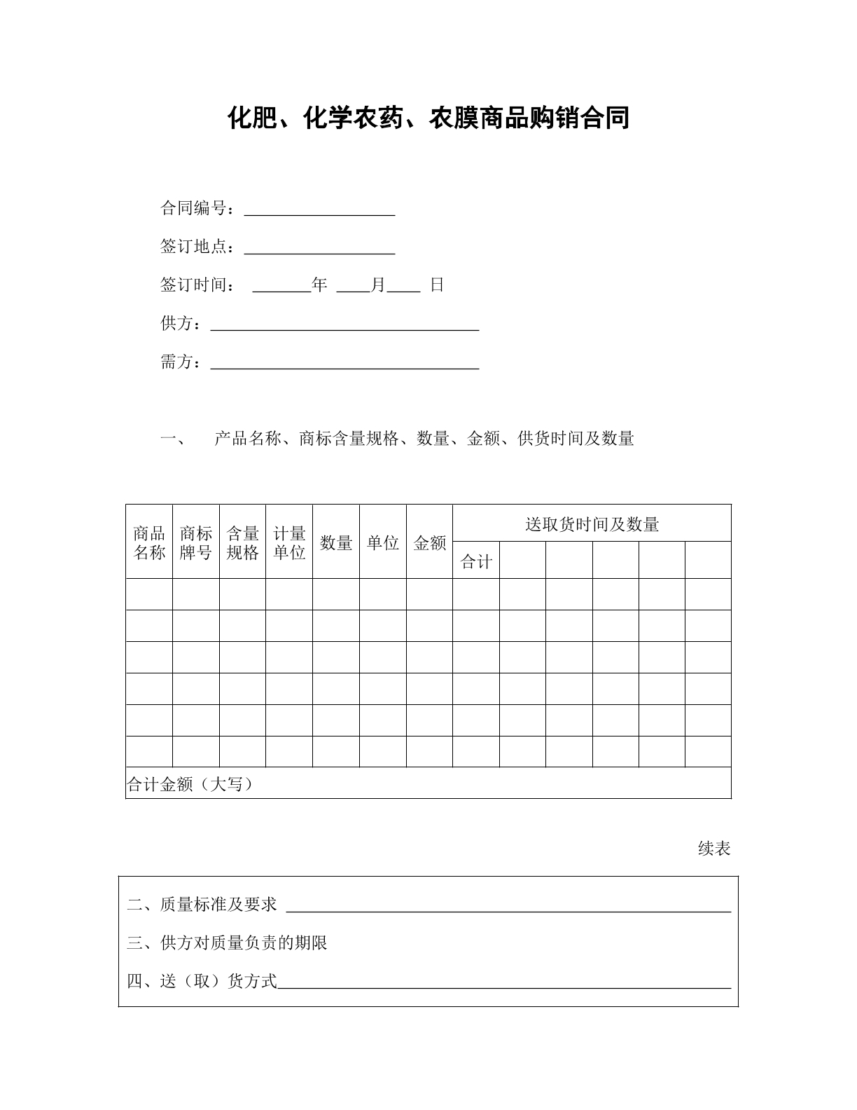 化肥农药等购销合同