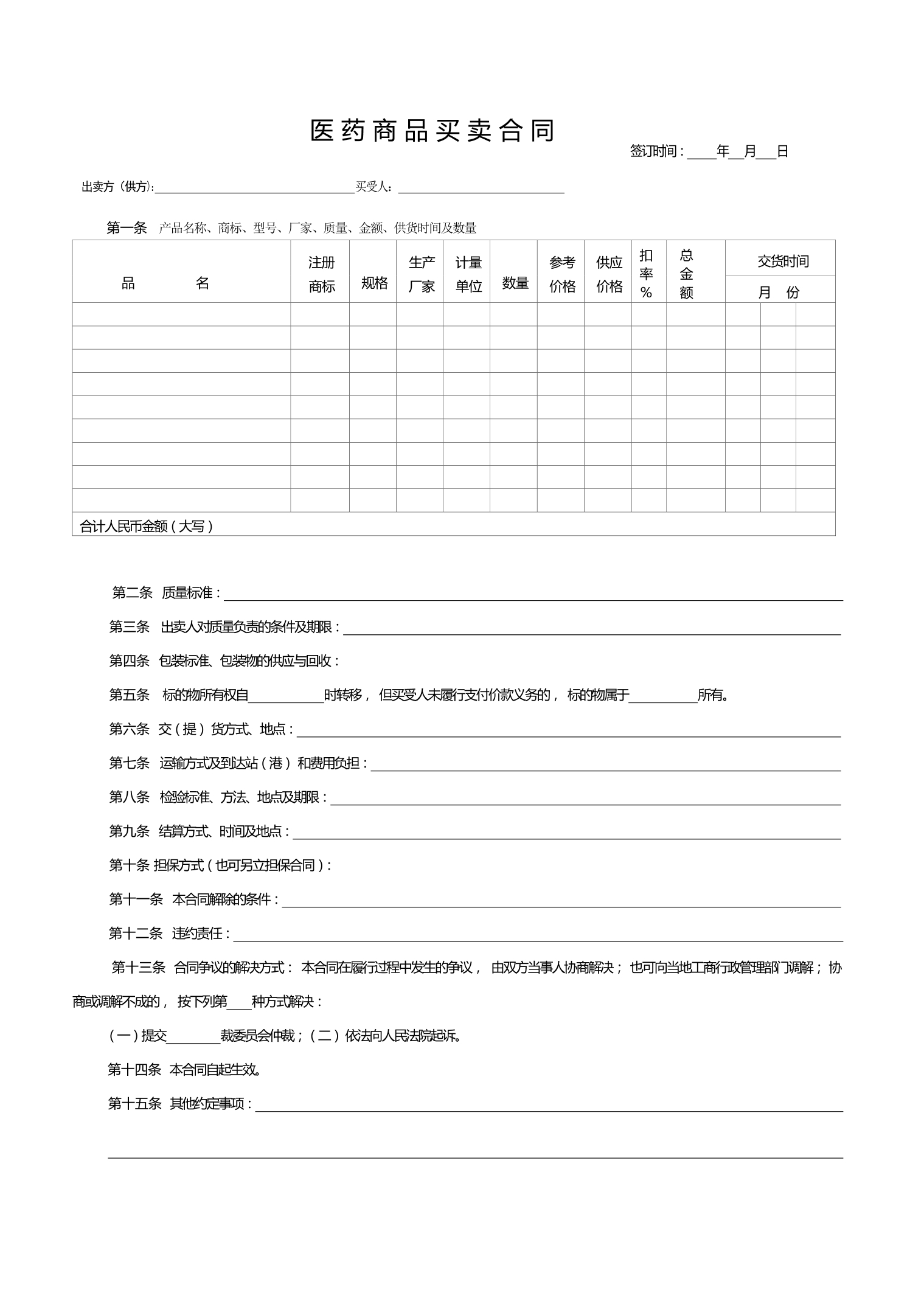 医药商品买卖合同