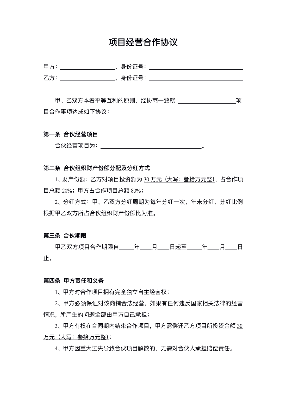 公司项目合伙协议