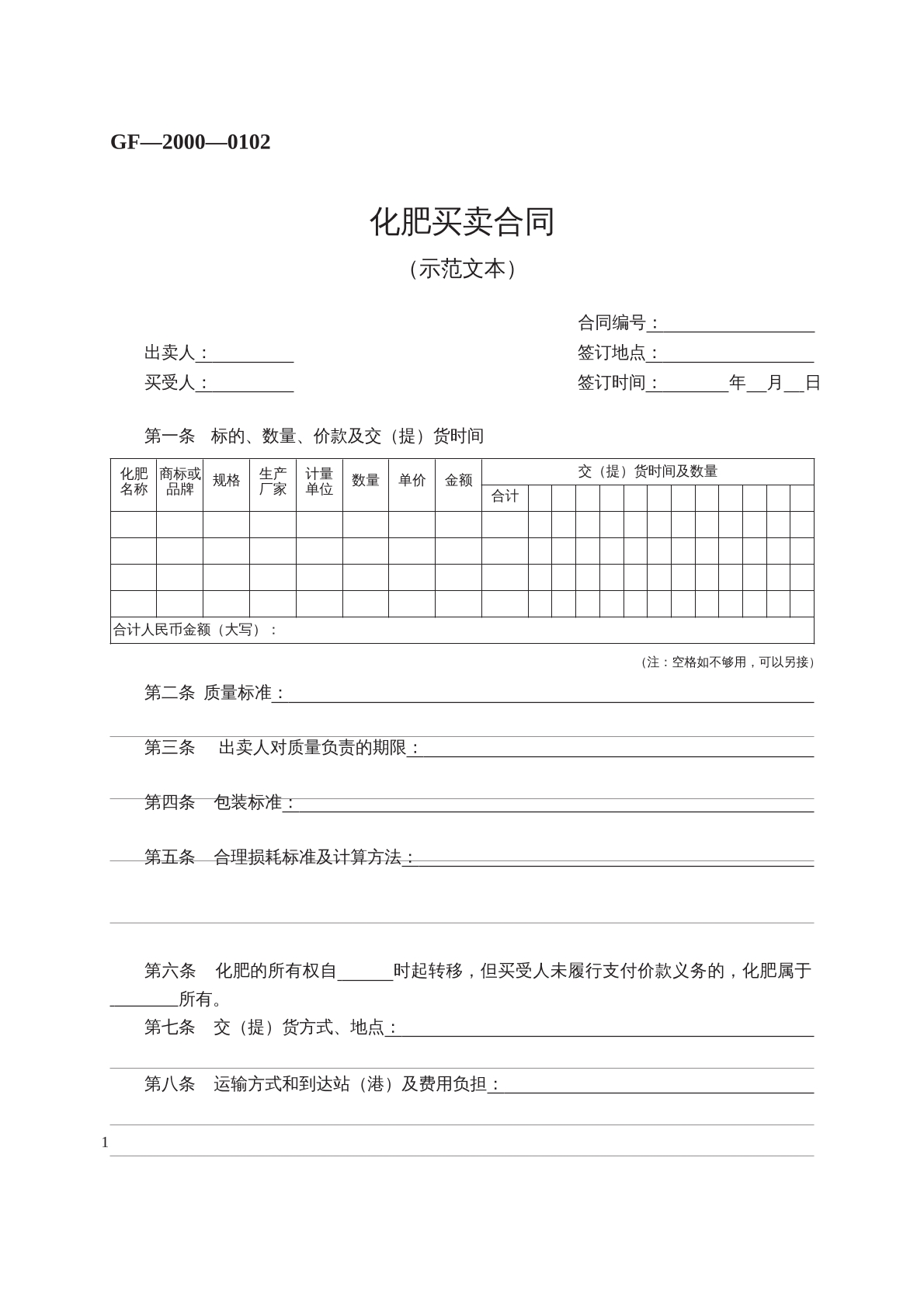 化肥买卖合同标准版