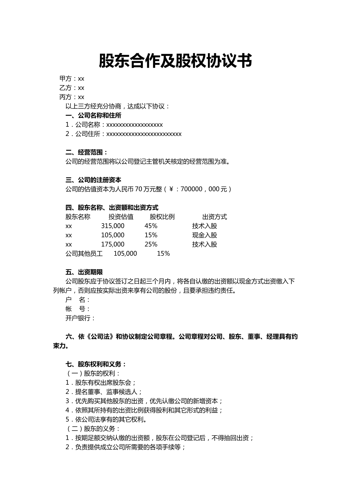 股东合作及股权协议