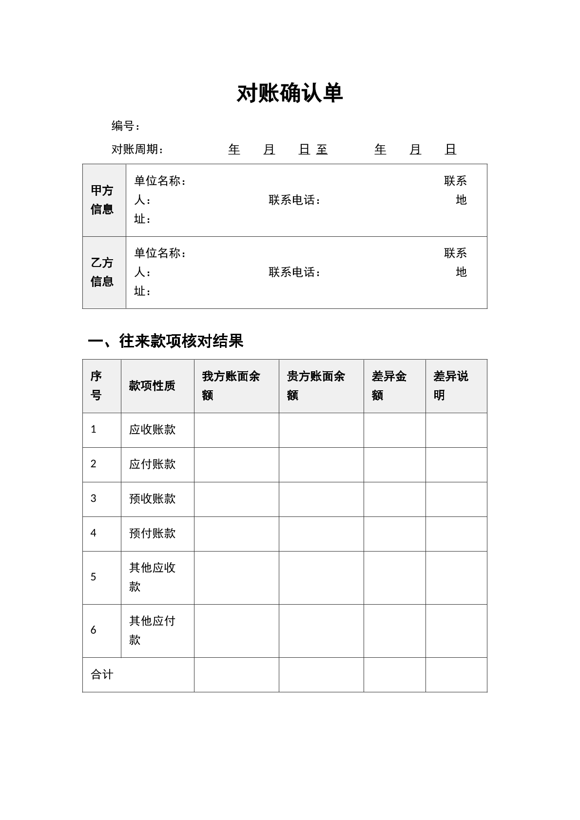 对账确认单