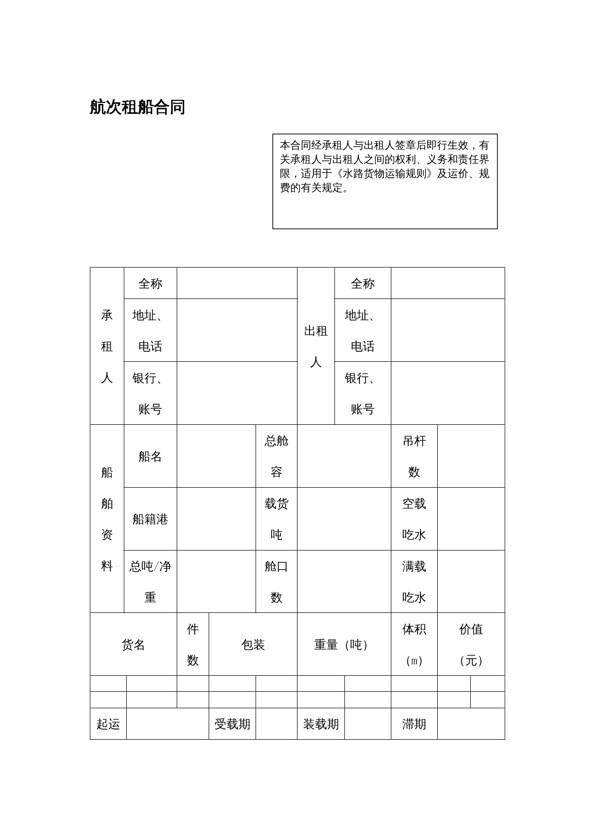 航次租船合同范本三